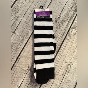 NWT. Over the knew Bold Black and White Striped Socks - Adult size